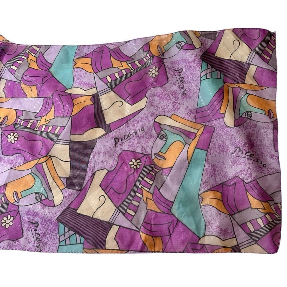 Vintage Pablo Picasso Purple Abstract Face Design Art Print Chiffon Scarf